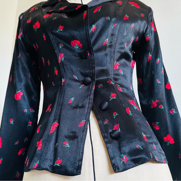 ⚡️FLASH SALE⚡️90s Vintage Betsey Johnson Floral Satin Blazer Jacket✨Small✨Roses - Picture 4 of 13